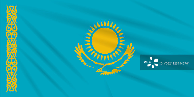 国旗哈萨克斯坦在风中摇曳逼真图片素材