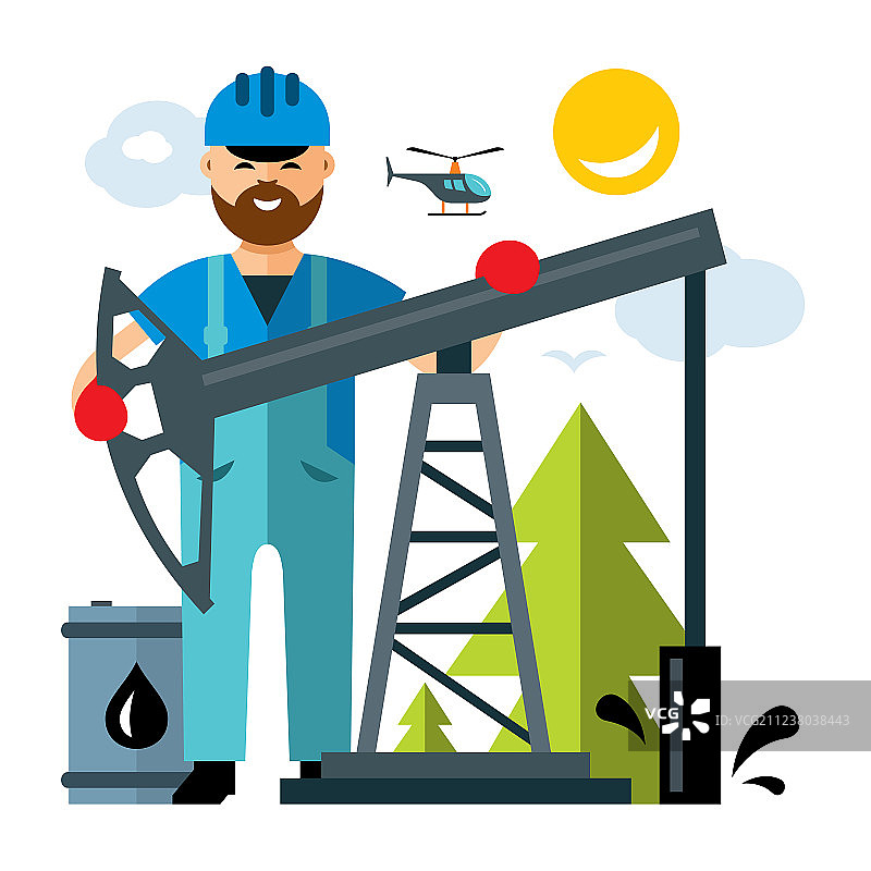石油工业平面风格的彩色卡通图片素材