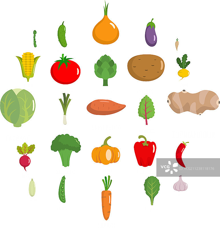 蔬菜图标设置平面风格图片素材