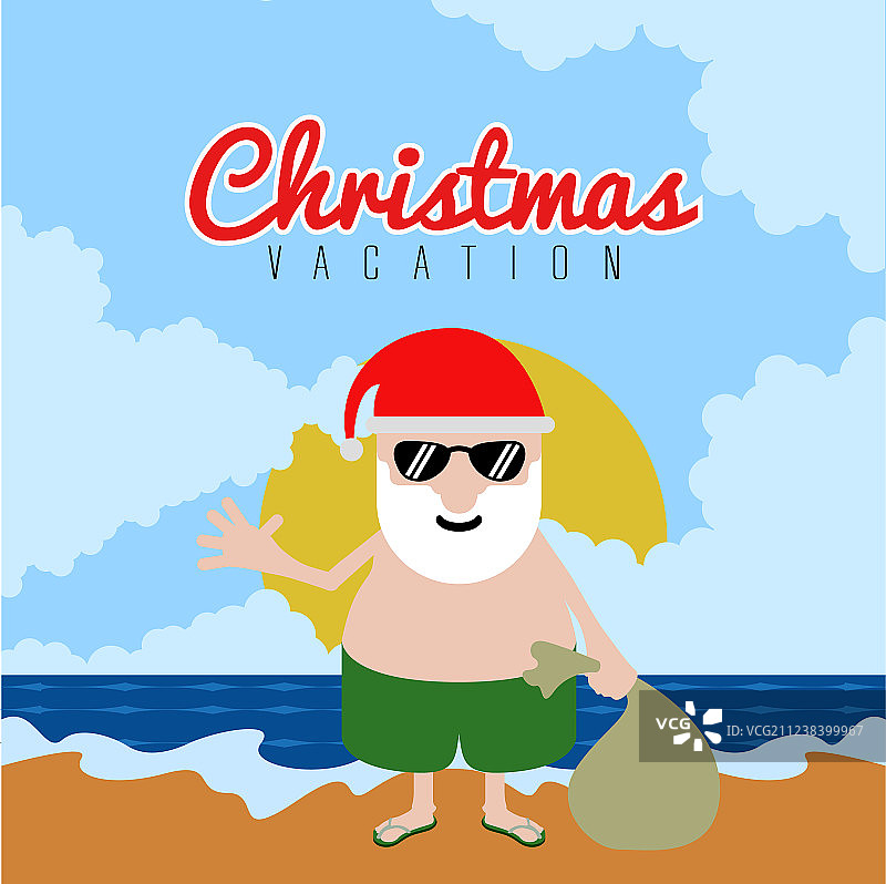 圣诞老人在海滩上过圣诞暑假图片素材
