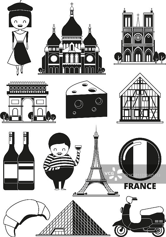 单色的法国地标图片素材
