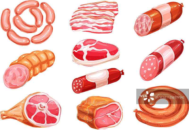 肉制品水彩画集香肠图片素材