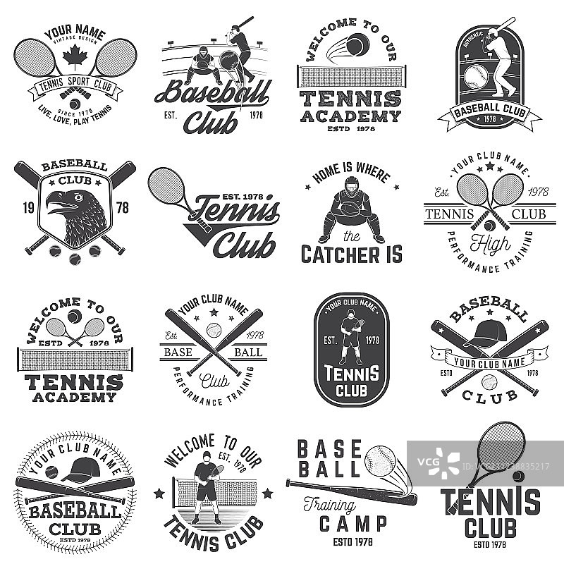 棒球和网球俱乐部的徽章图片素材