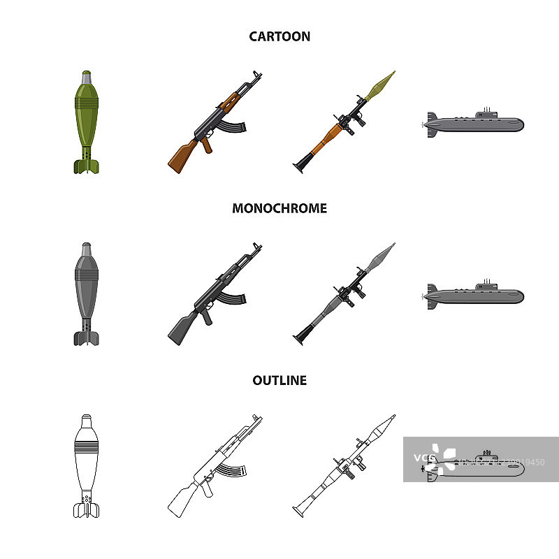 孤立对象的武器和枪的图标集图片素材