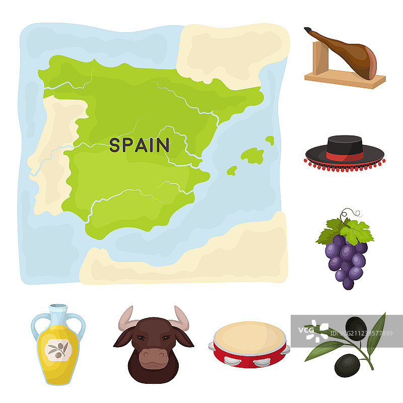 西班牙国家卡通图标的集合图片素材