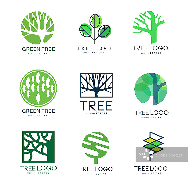 绿树标志原版设计套装图片素材