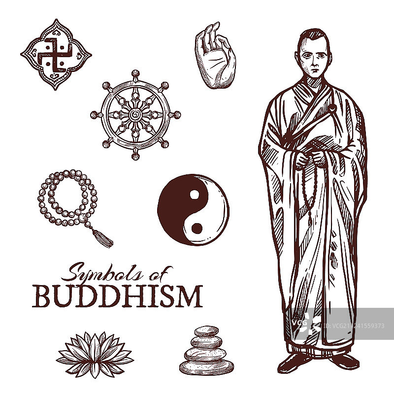 佛教宗教符号和素描符号图片素材