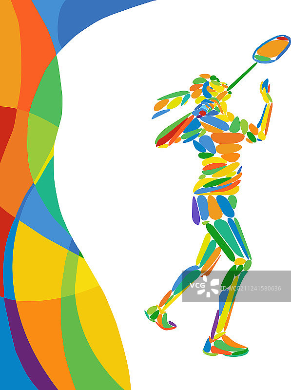 抽象多彩的图案与羽毛球运动员图片素材