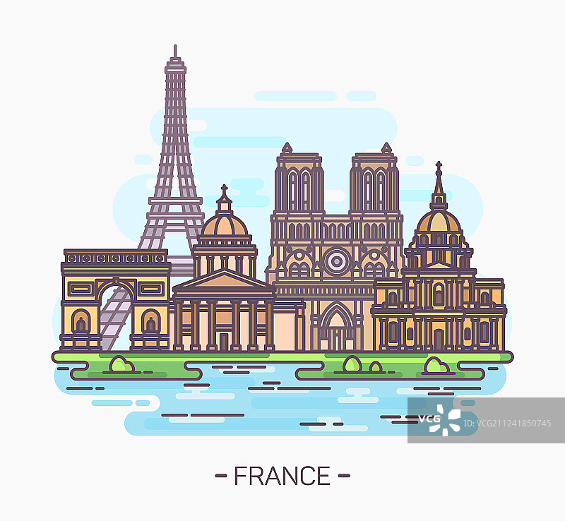 法国标志性建筑埃菲尔铁塔和巴黎圣母院图片素材