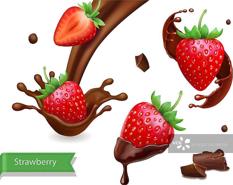 草莓巧克力飞溅逼真图片素材