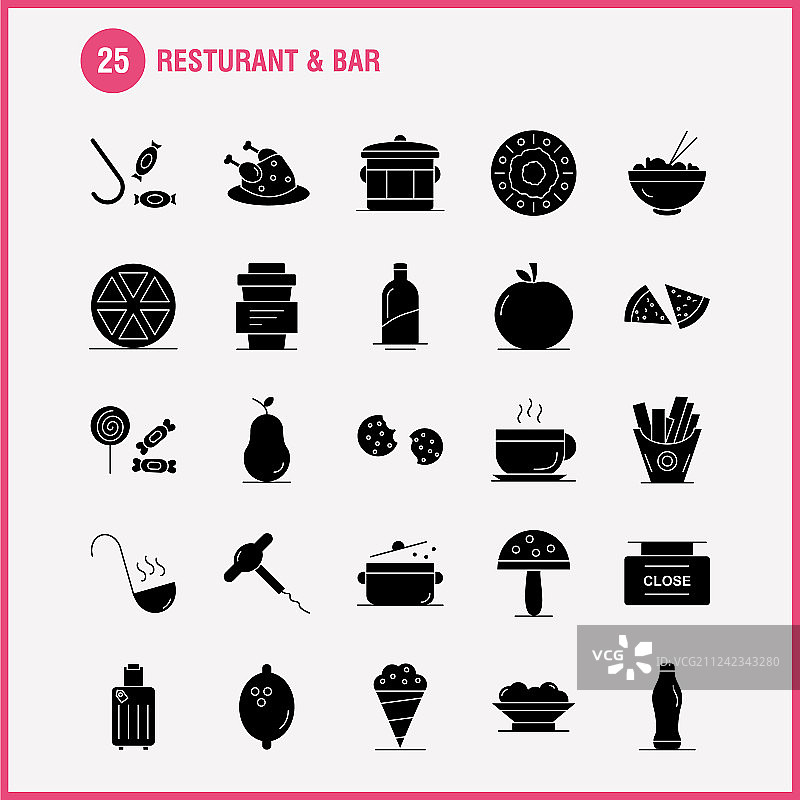 餐厅和酒吧固体象形符号为网络打印图片素材
