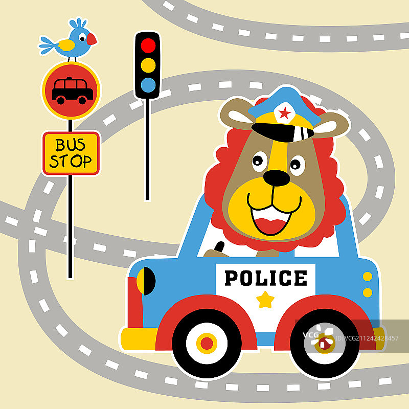 道路卡通中的狮子交通警察图片素材
