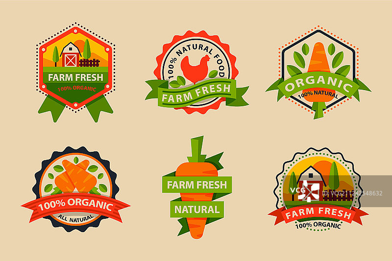 平面风格的生物有机生态健康食品标签图片素材