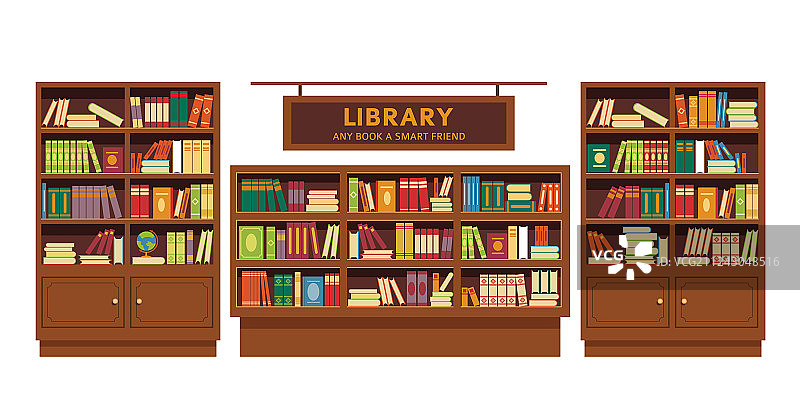 图书馆图书书架木制家具教育图片素材