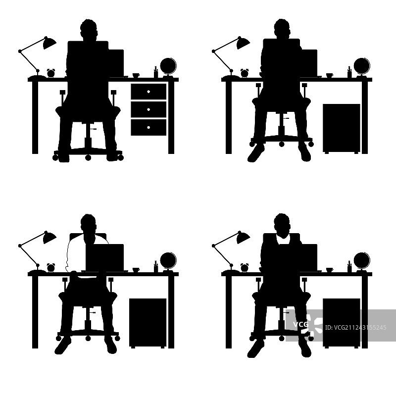 男人剪影与笔记本电脑和桌子第二部分图片素材