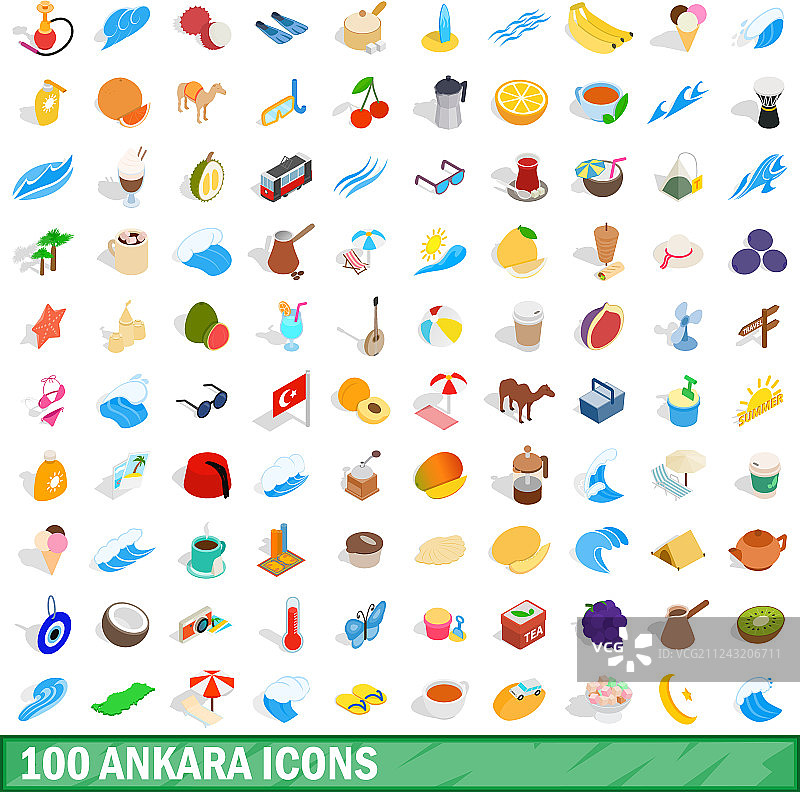100安卡拉图标设置等距3d风格图片素材