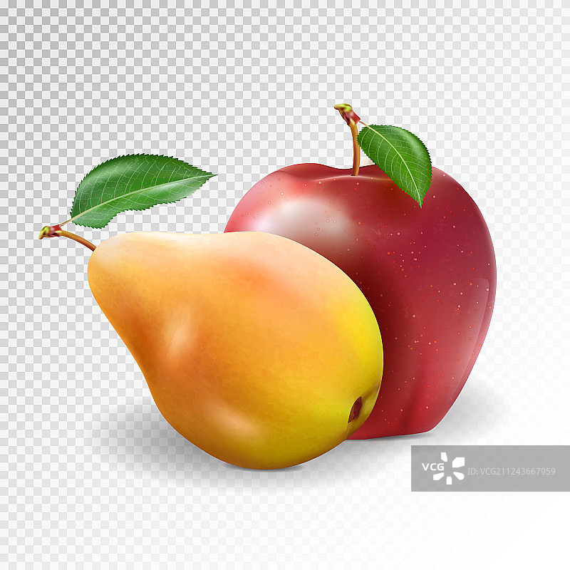在透明的背景下，成熟的苹果和梨图片素材