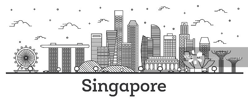 用现代的方式勾勒出新加坡城市的轮廓线图片素材