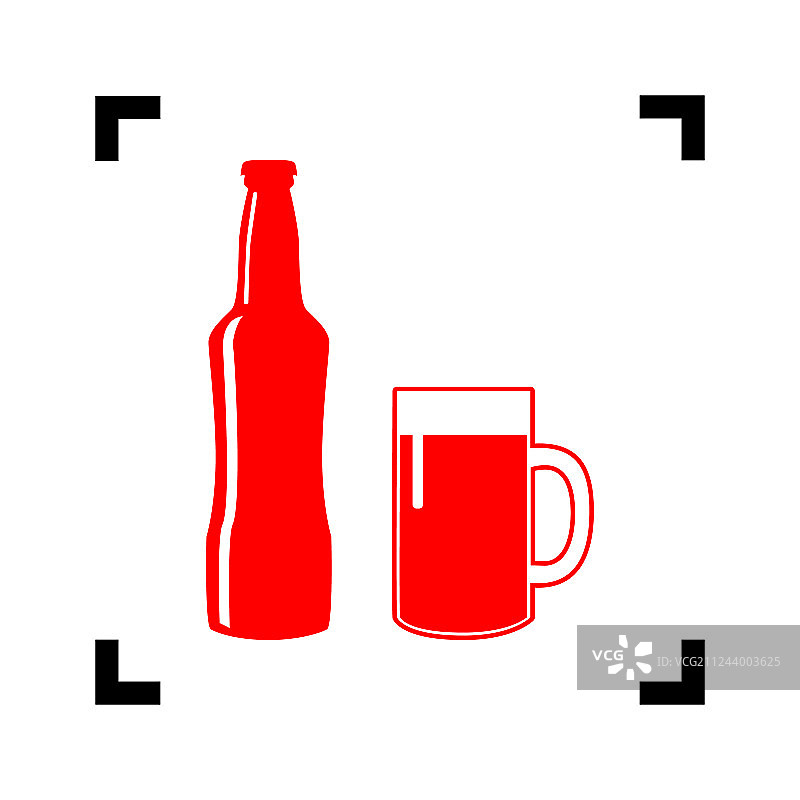 啤酒瓶标志红色图标内黑色图片素材