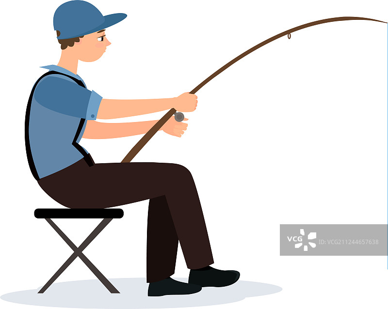 渔夫坐在折叠椅上钓鱼图片素材