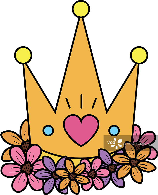 可爱的心形和花朵女王皇冠图片素材