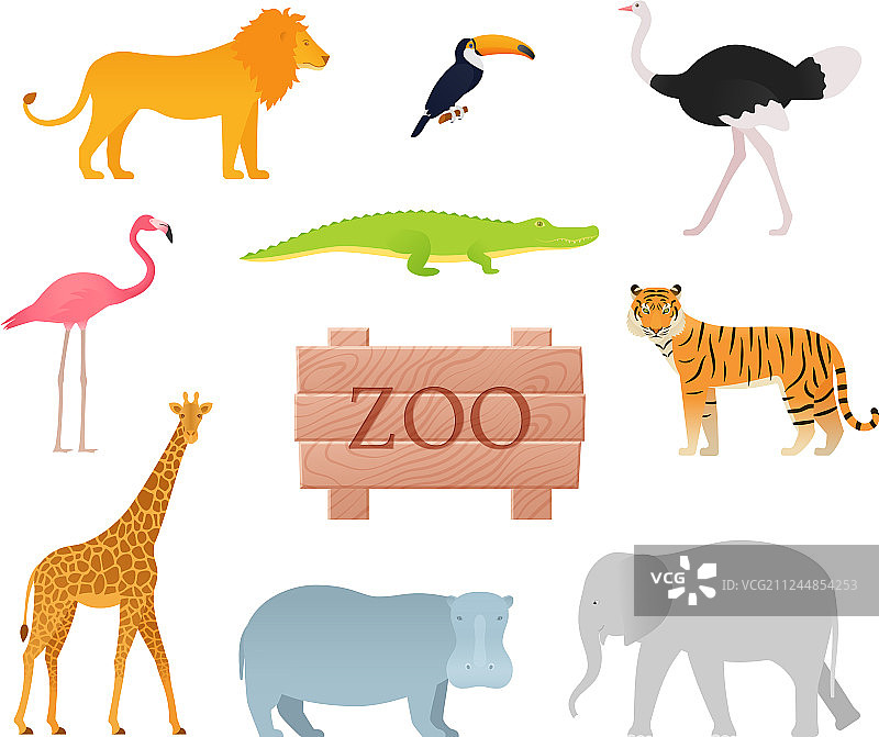 动物园动物动物图标设置与木板图片素材