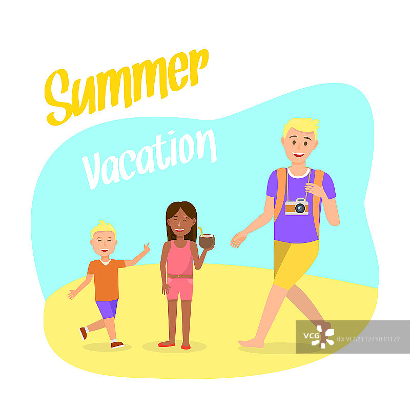 印有暑假字样的旅游明信片图片素材