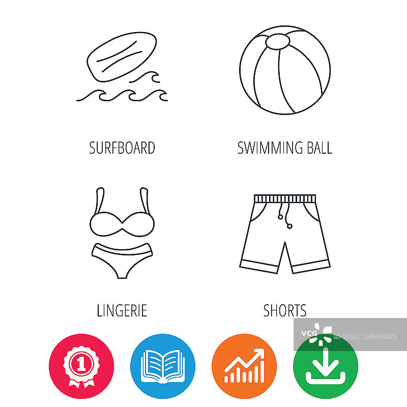 冲浪板沙滩球和泳裤图标图片素材