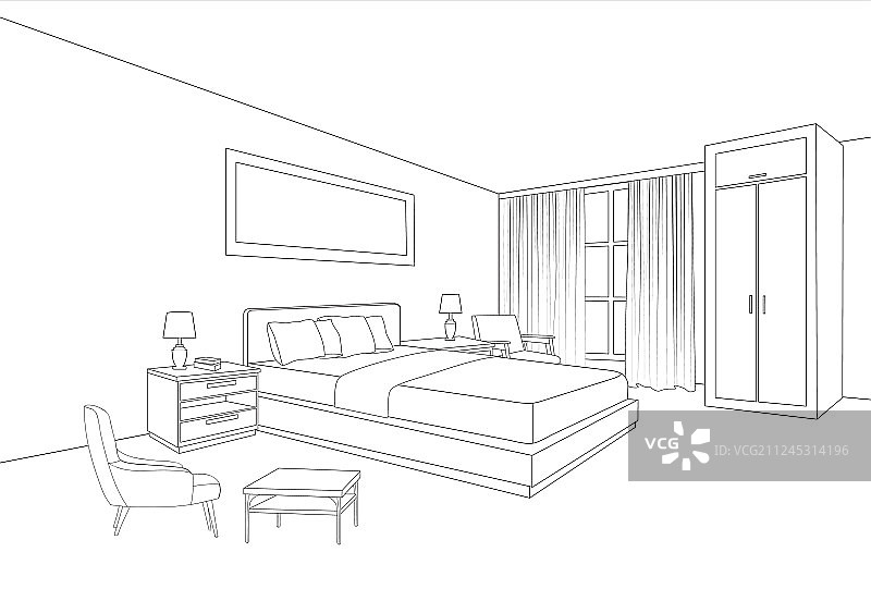 卧室家具室内房间线条示意图图片素材