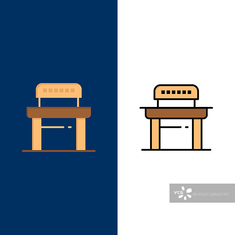 桌子，学生，椅子，学校图标，平面和线图片素材