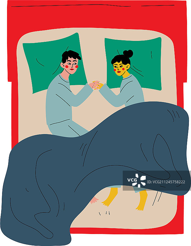 一对家庭情侣手牵着手睡在一起图片素材