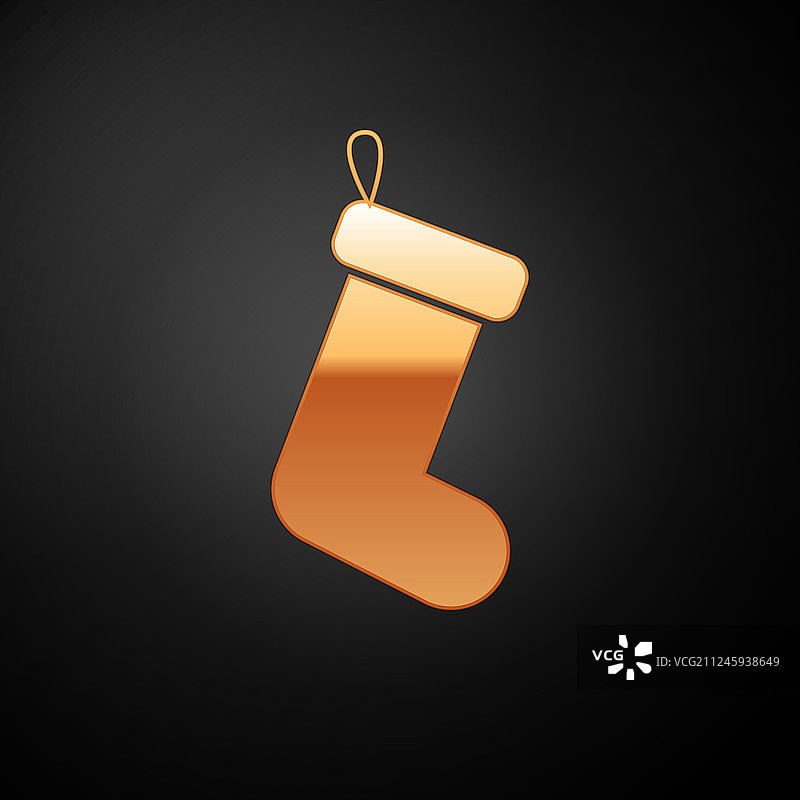 金色的圣诞袜图标孤立在黑色图片素材