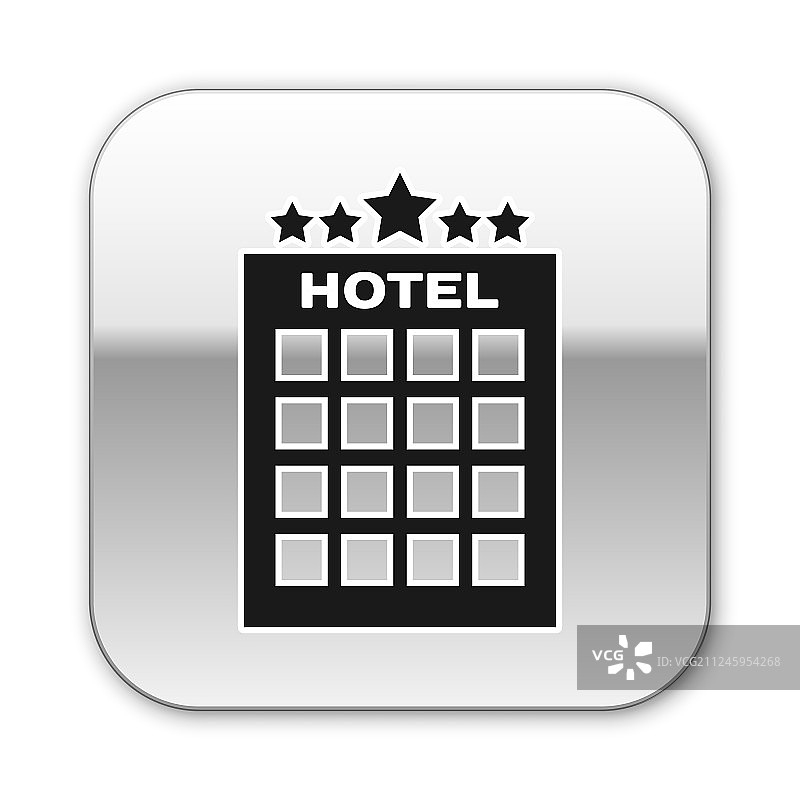 黑色酒店建筑图标孤立在白色上图片素材