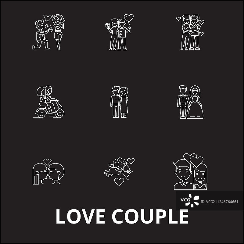 爱情夫妇可编辑线图标设置图片素材