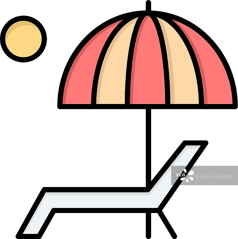 沙滩伞长椅享受夏季平坦的颜色图标图片素材