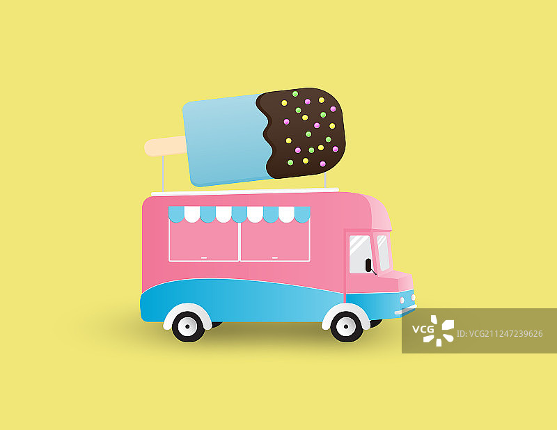 冰淇淋车被孤立在黄色背景上图片素材