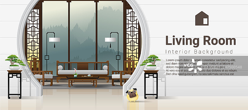 中式背景的豪华客厅图片素材