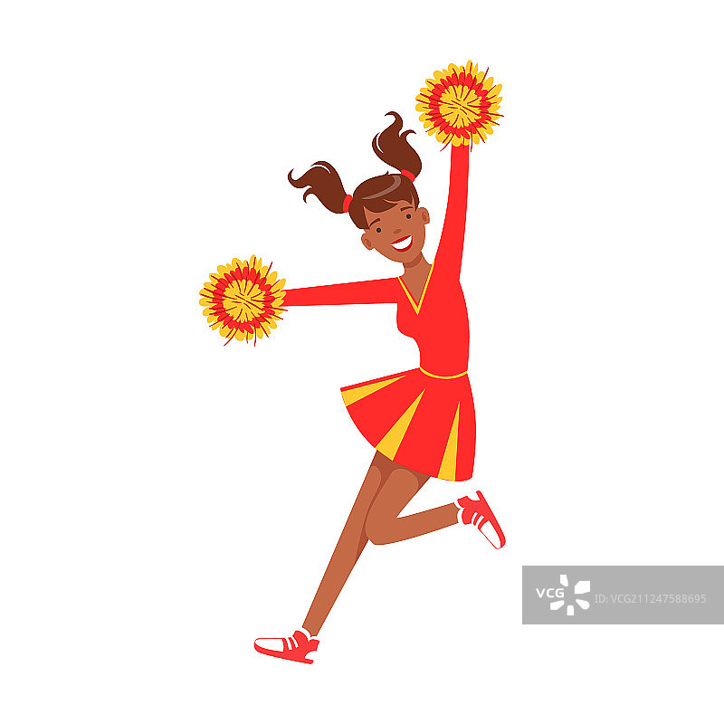 拉拉队的女孩用红色和黄色跳图片素材