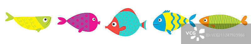 可爱的卡通鱼图标设置线bakids图片素材