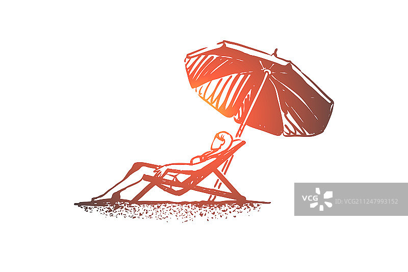 海滩女孩夏日伞日光浴概念图片素材
