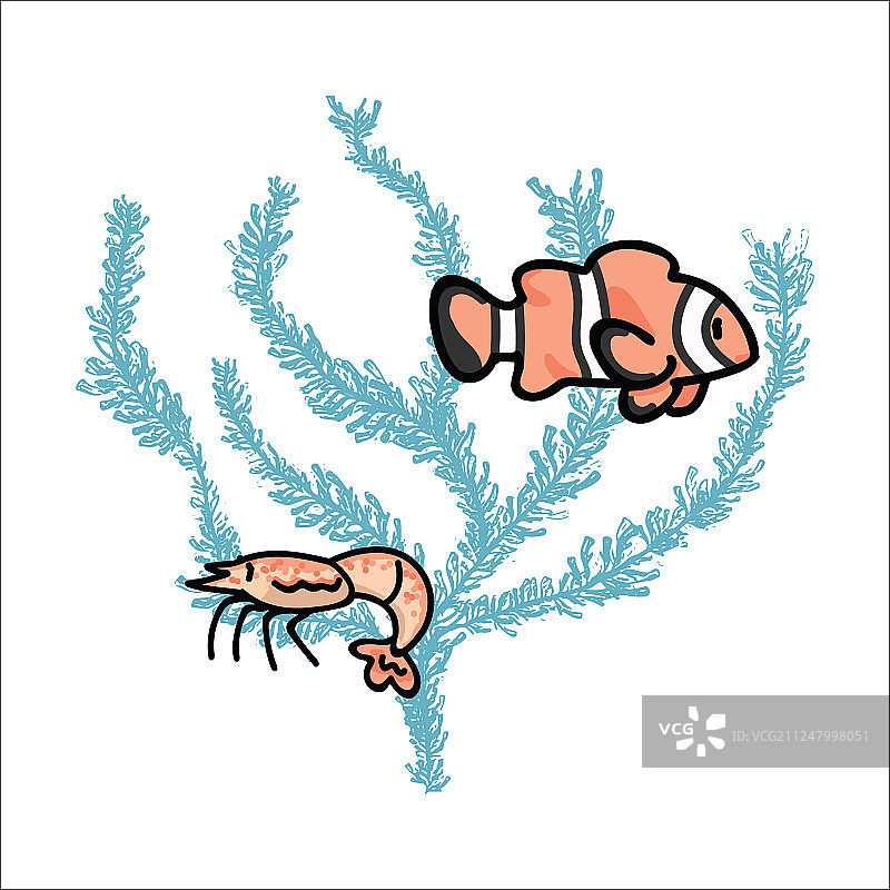 珊瑚礁卡通里可爱的海洋生物图片素材