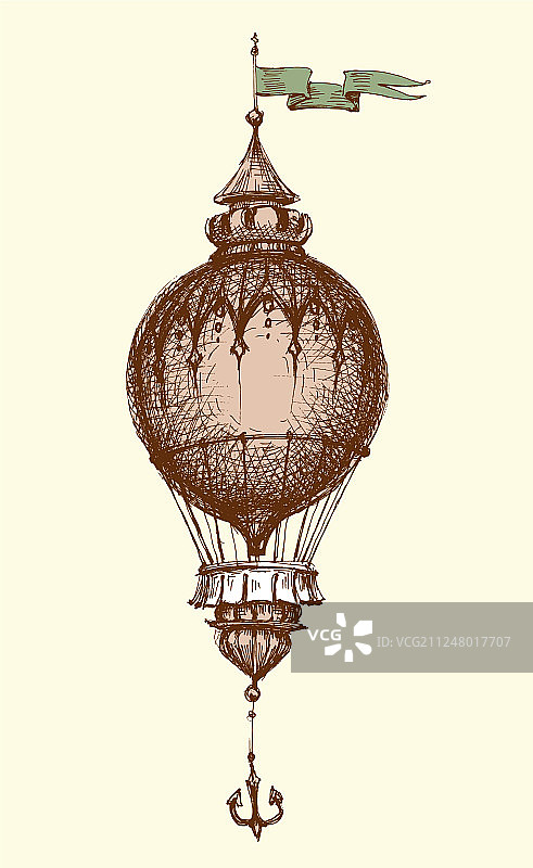 热气球古董孤立手绘图片素材
