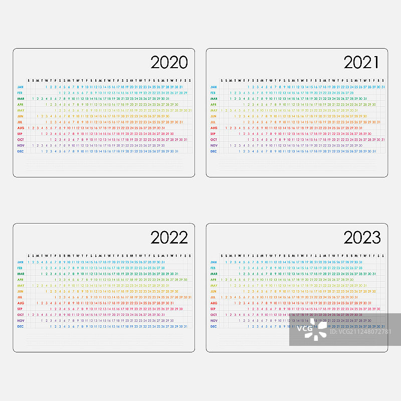 2020日历模板每年星期一开始图片素材