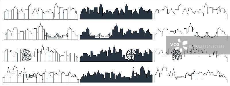 复杂的线条连续的线条和平坦的黑色的城市图片素材