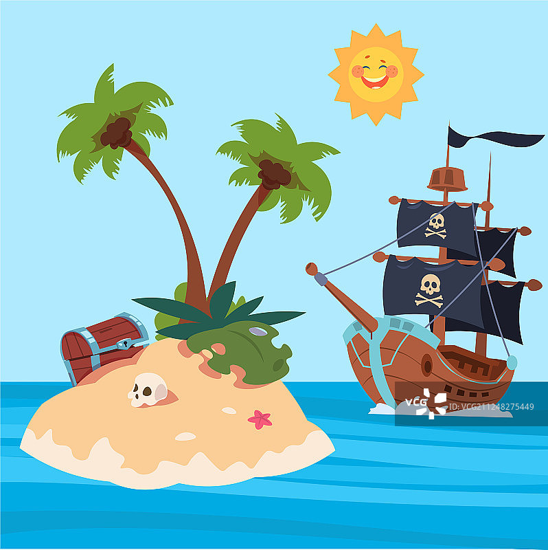 海盗船和宝藏岛图片素材
