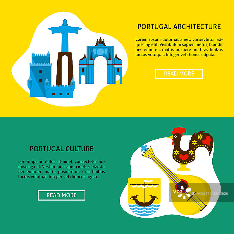 葡萄牙建筑和文化旗帜模板图片素材