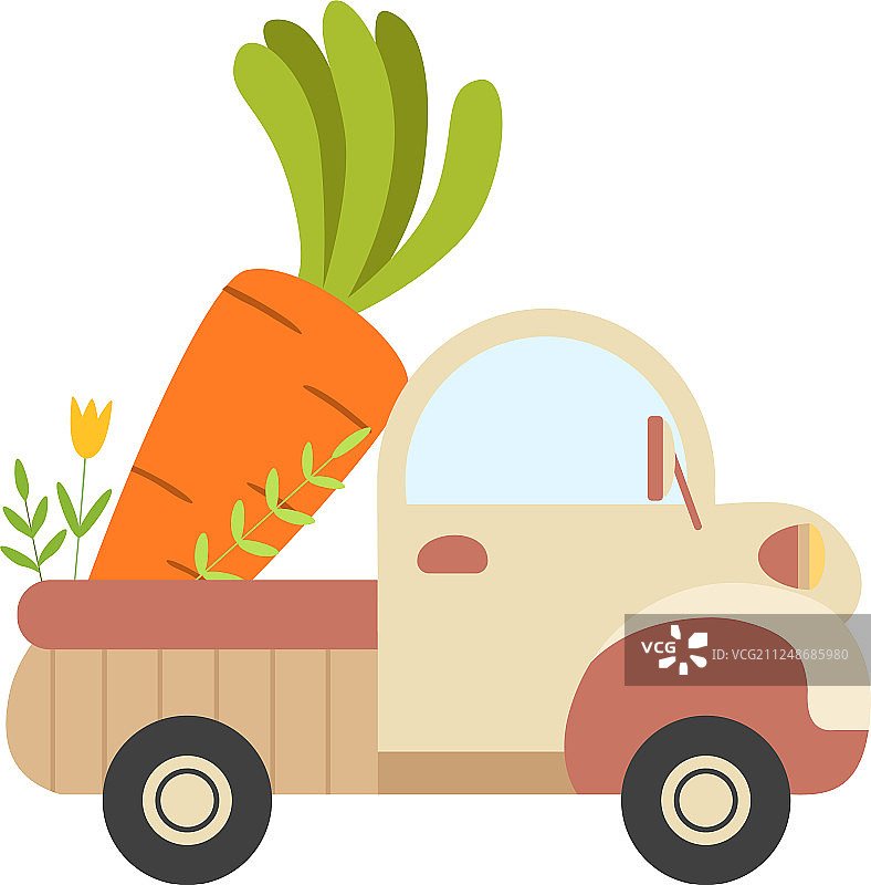 可爱的卡车与巨大的胡萝卜侧视图食物图片素材