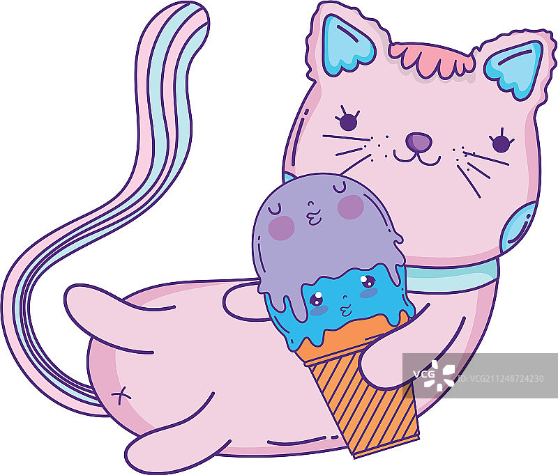 可爱的猫和冰淇淋图片素材