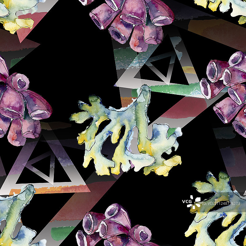 色彩斑斓的水生水下自然珊瑚礁。边框装饰方形。图片素材