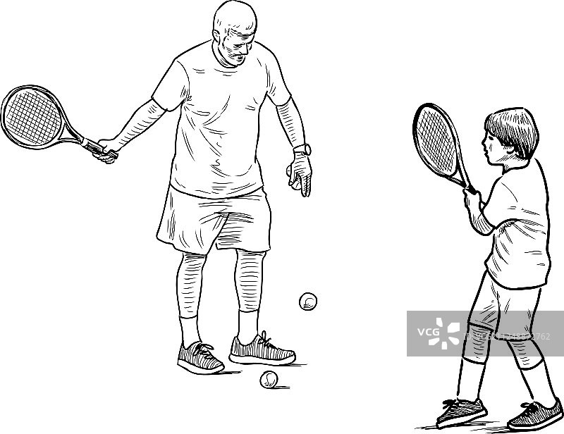 爷爷和他的孙子在打网球图片素材